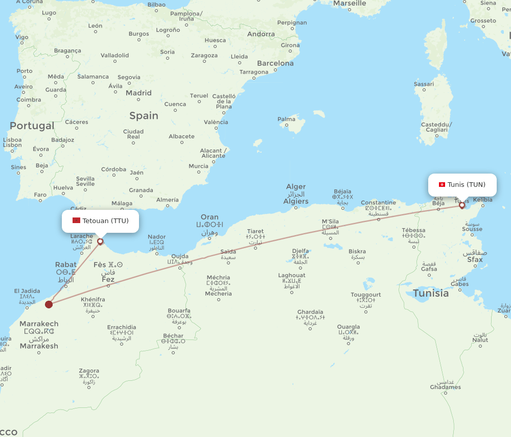 TUN-TTU flight routes