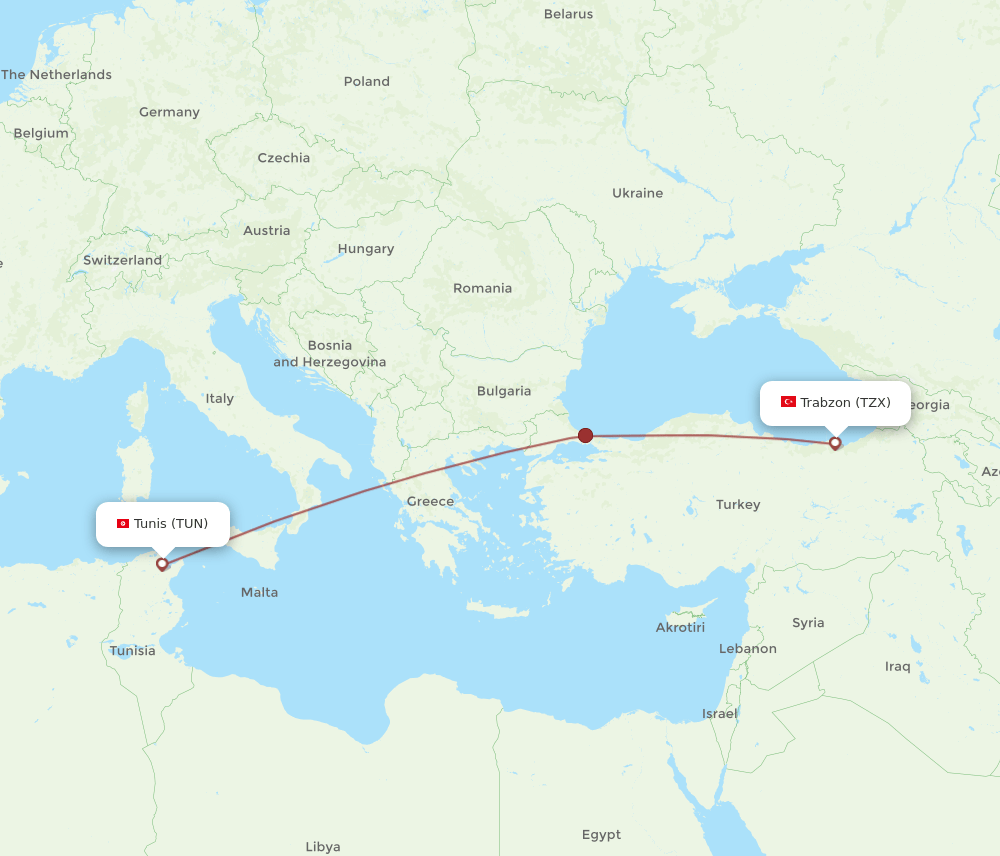TUN-TZX flight routes
