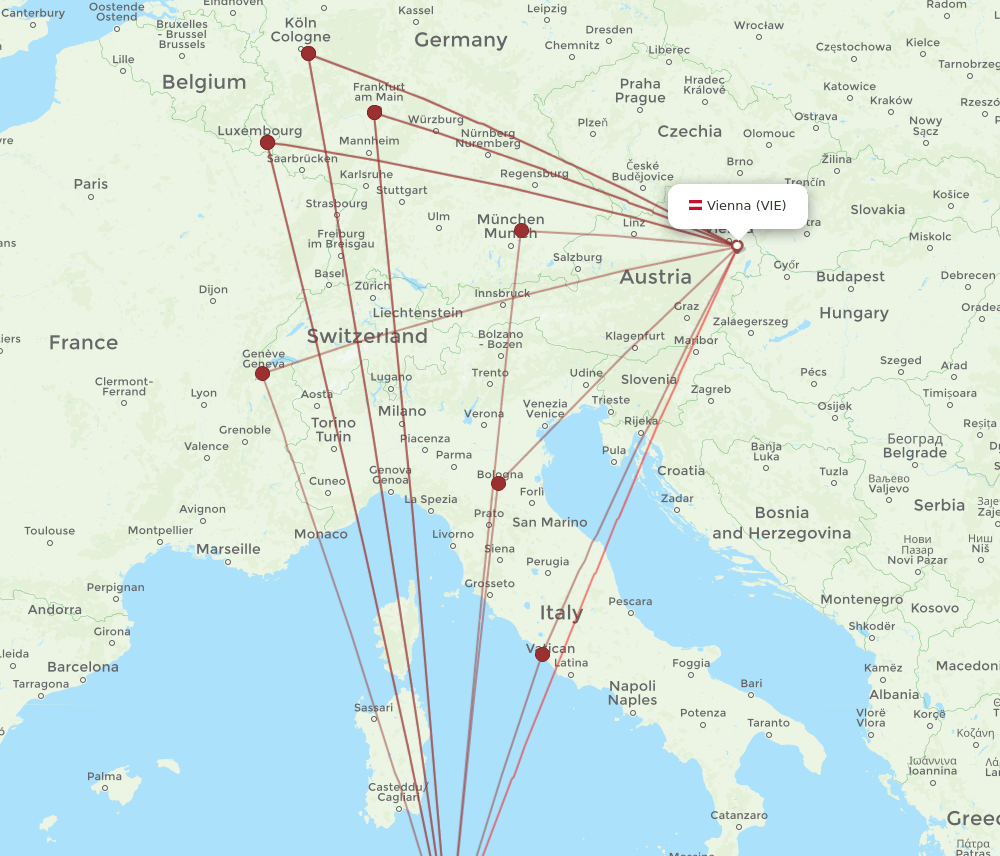 TUN-VIE flight routes