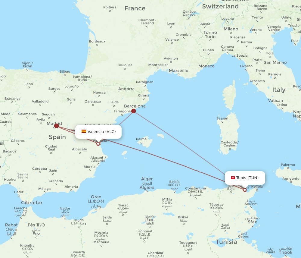 TUN-VLC flight routes