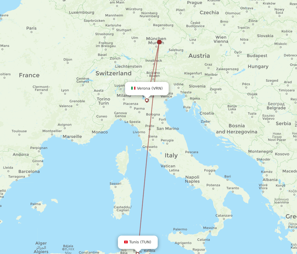 TUN-VRN flight routes