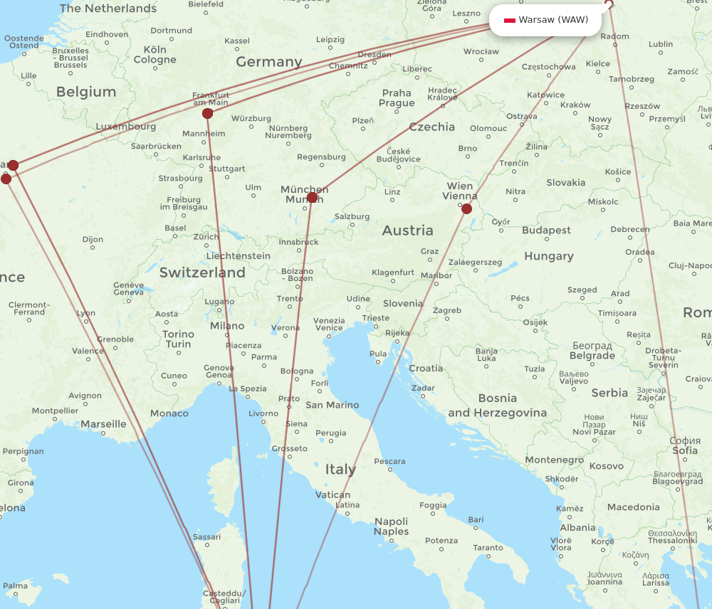 TUN to WAW flights and routes map