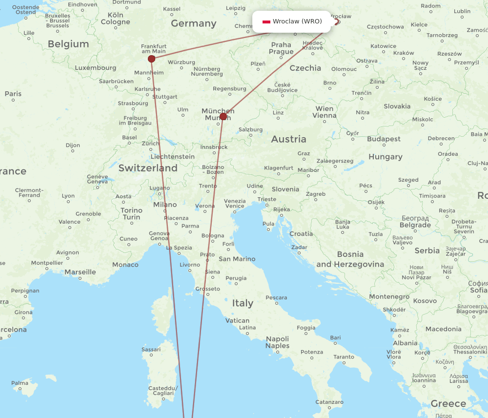 TUN to WRO flights and routes map