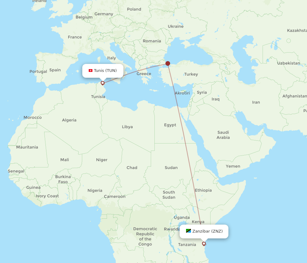 TUN-ZNZ flight routes