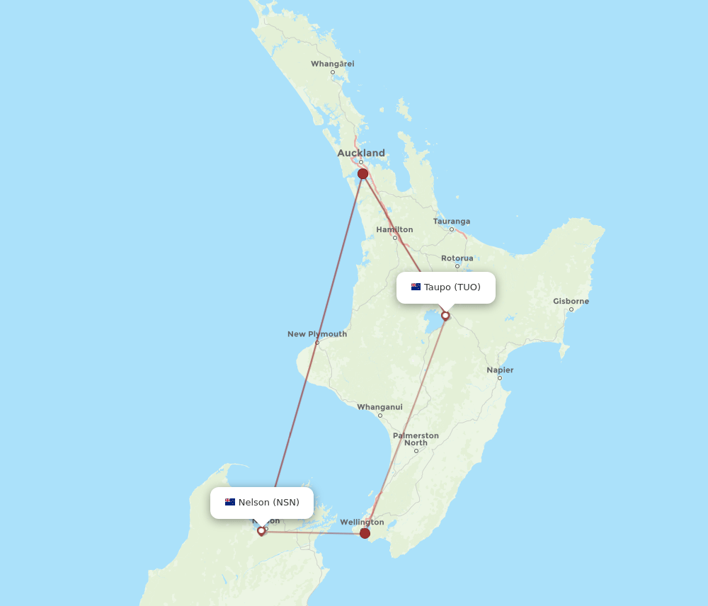 TUO-NSN flight routes