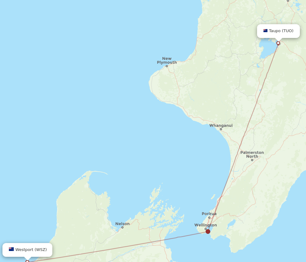 Taupo - Westport route map and flight paths