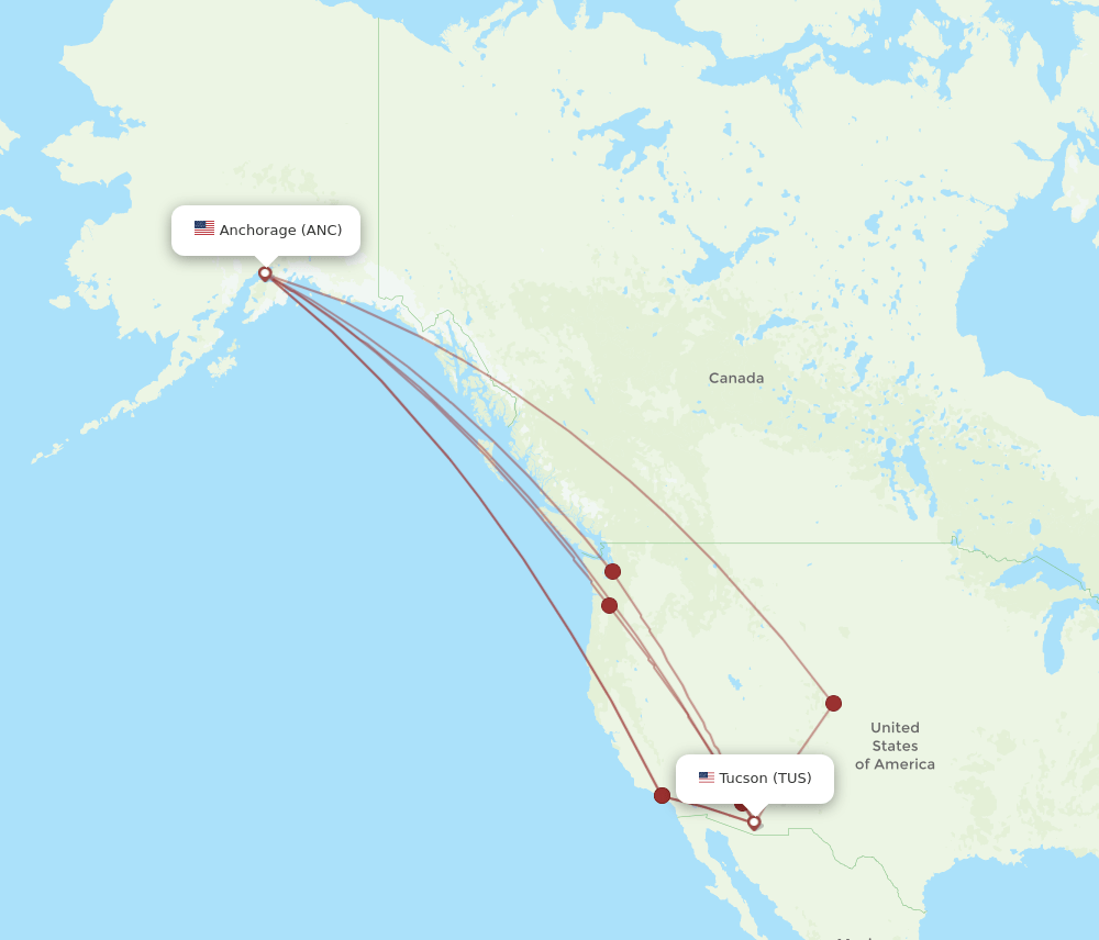 TUS-ANC flight routes