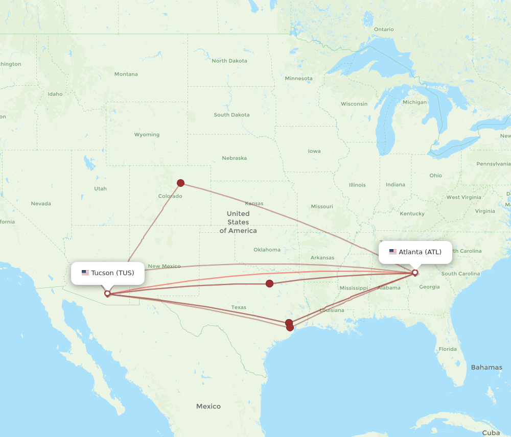 TUS to ATL flights and routes map