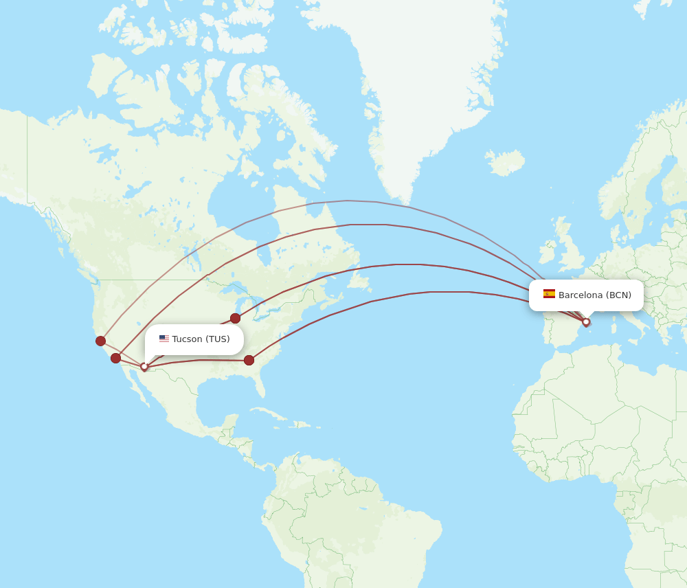 TUS-BCN flight routes