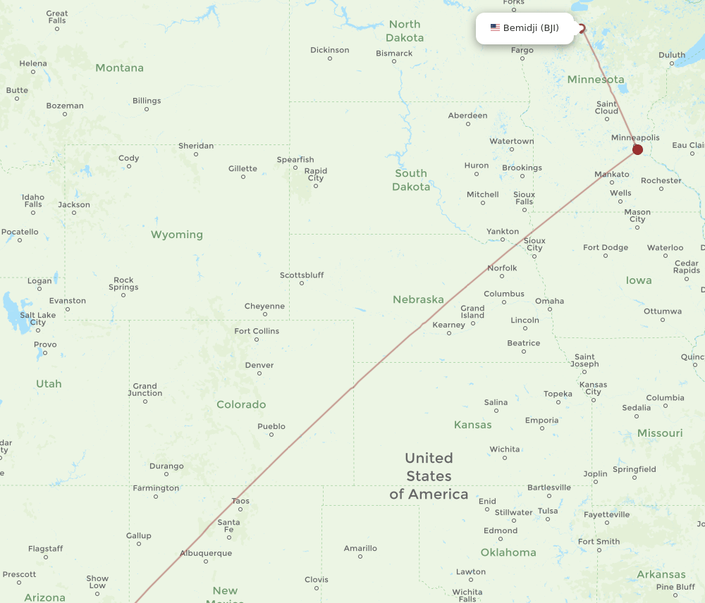 TUS-BJI flight routes