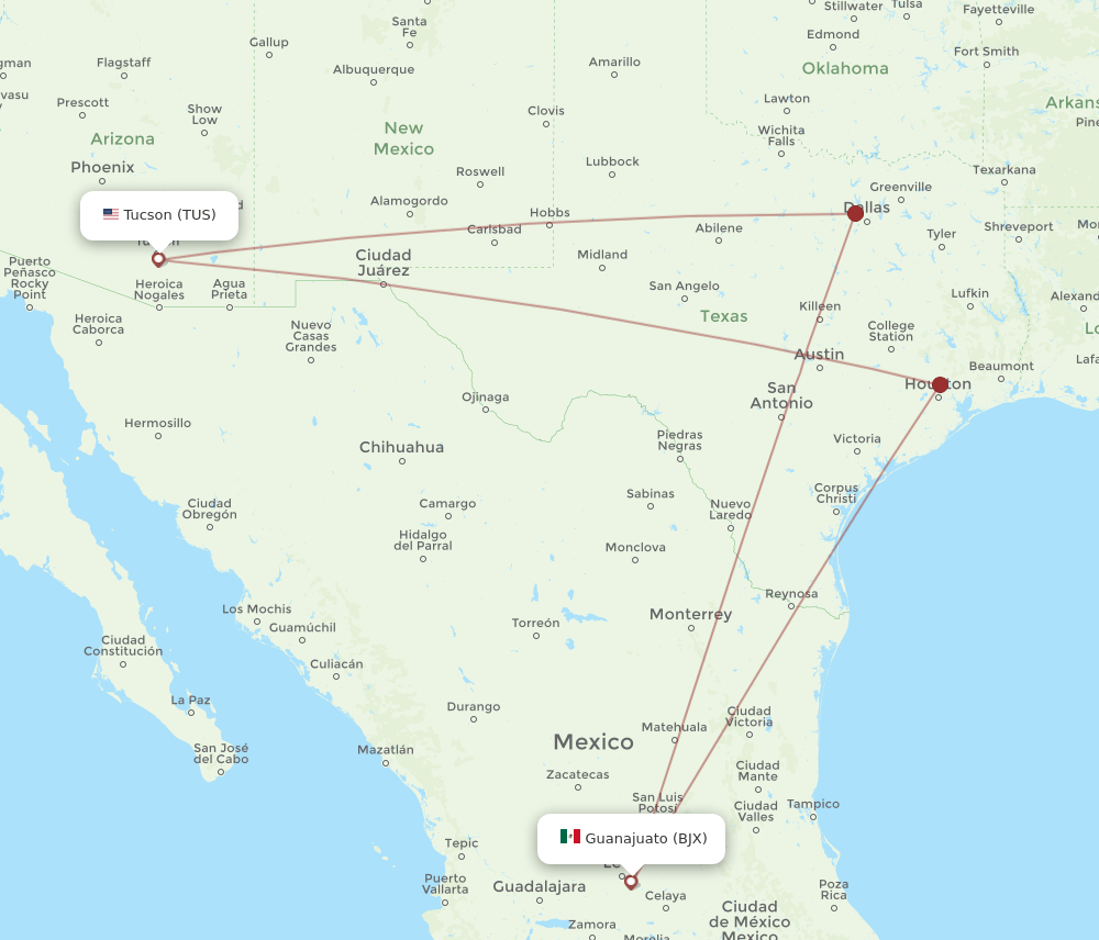 TUS-BJX flight routes