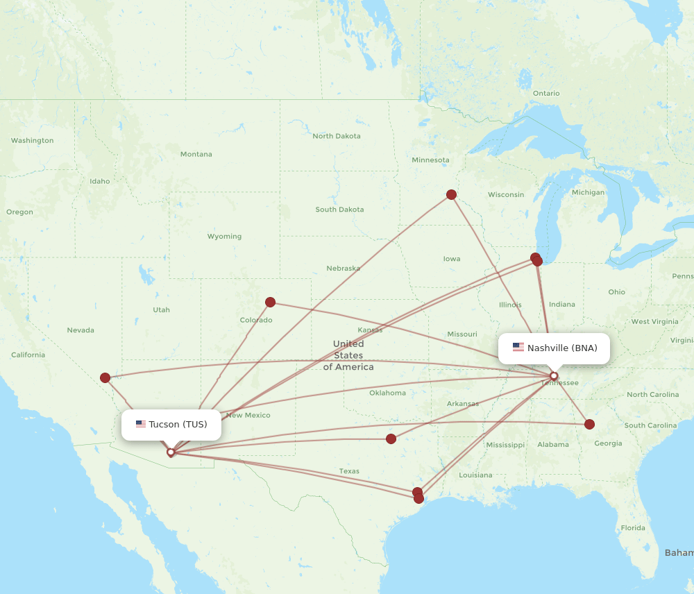 TUS-BNA flight routes
