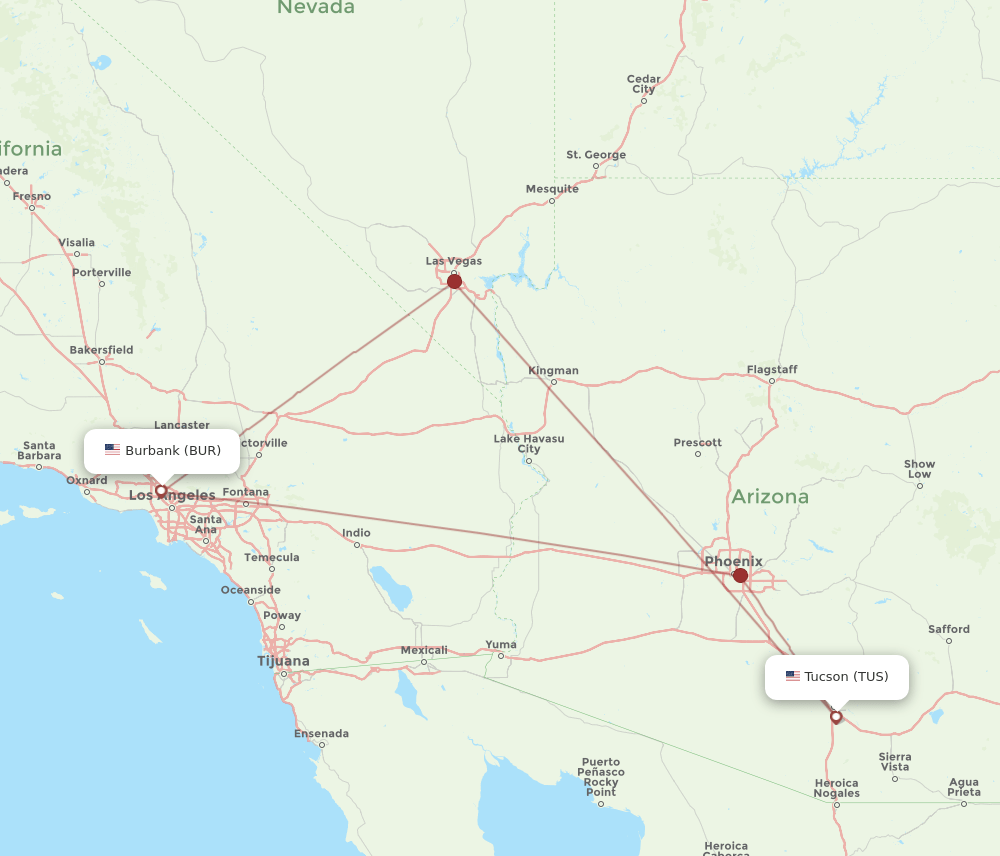 TUS-BUR flight routes