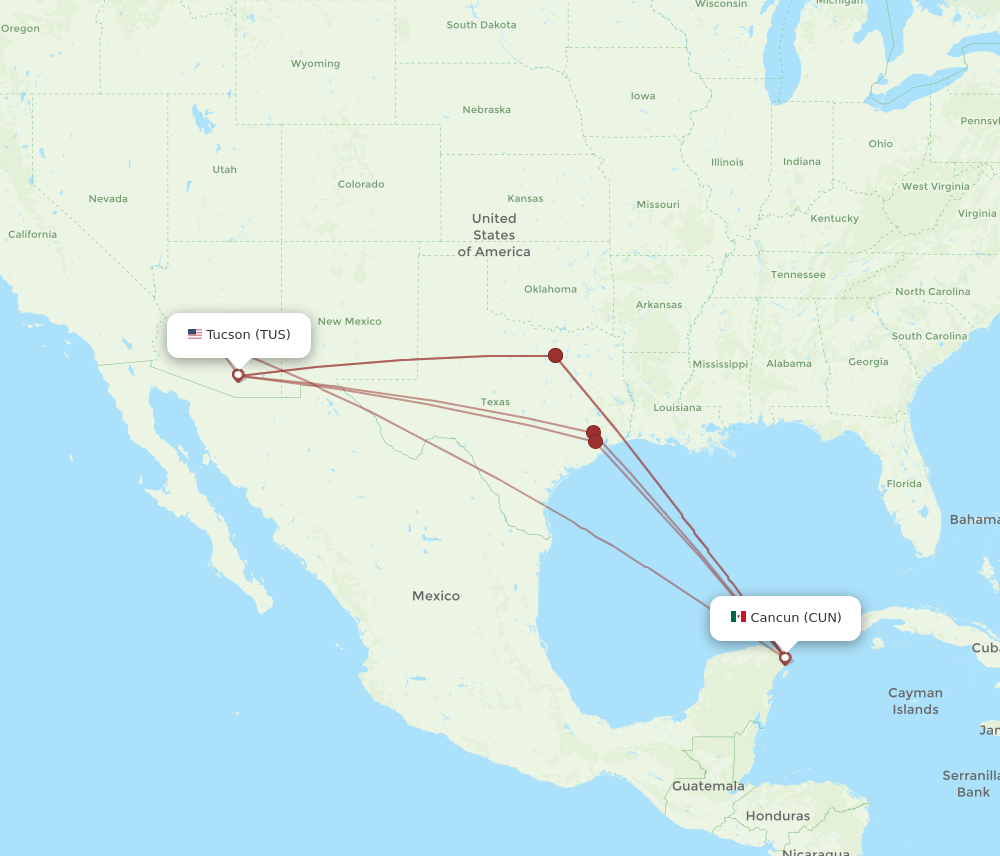 TUS-CUN flight routes