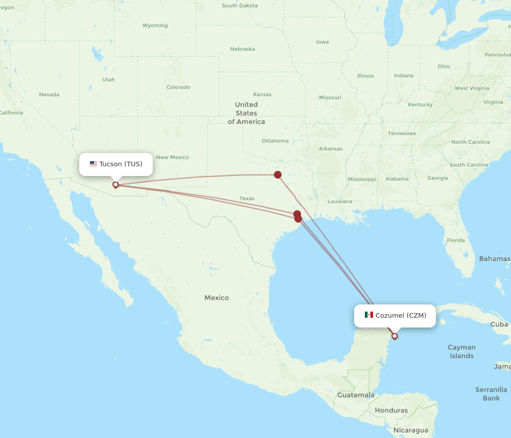 TUS-CZM flight routes