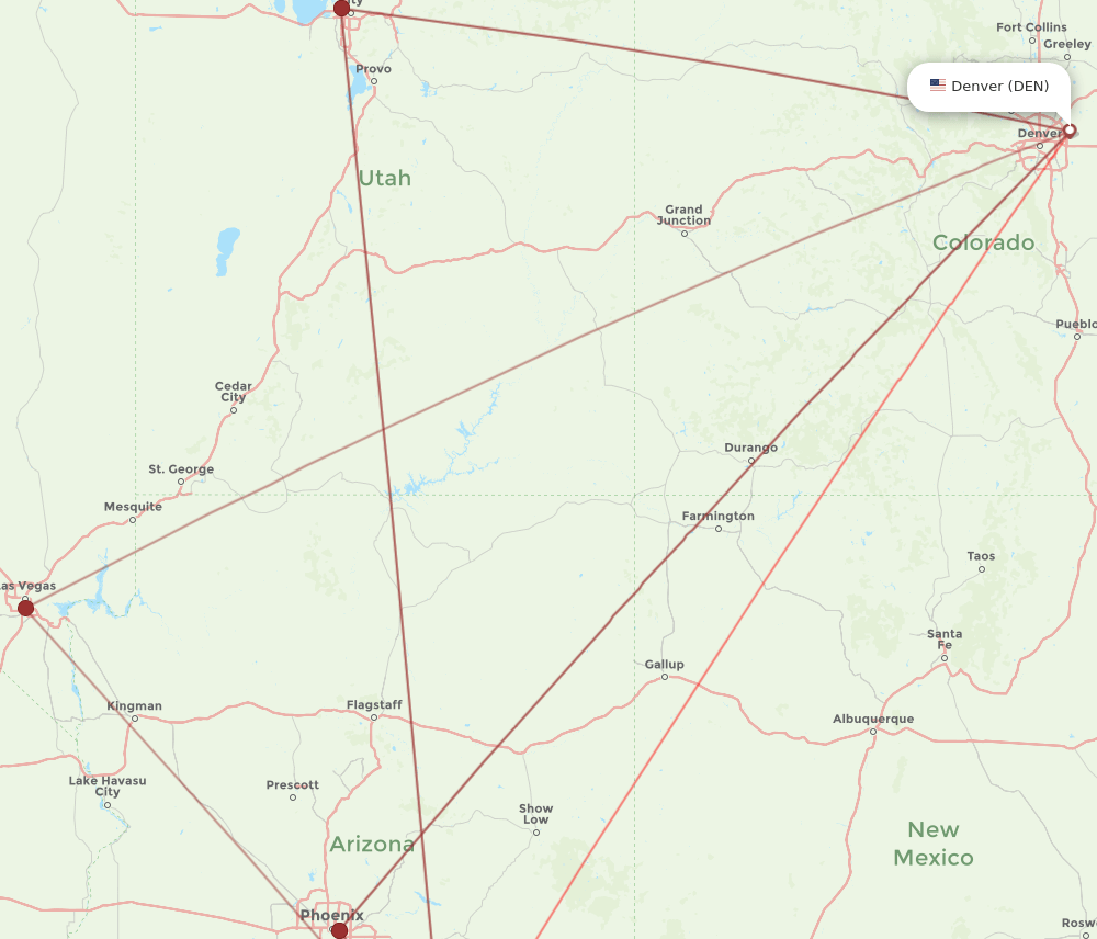 TUS-DEN flight routes