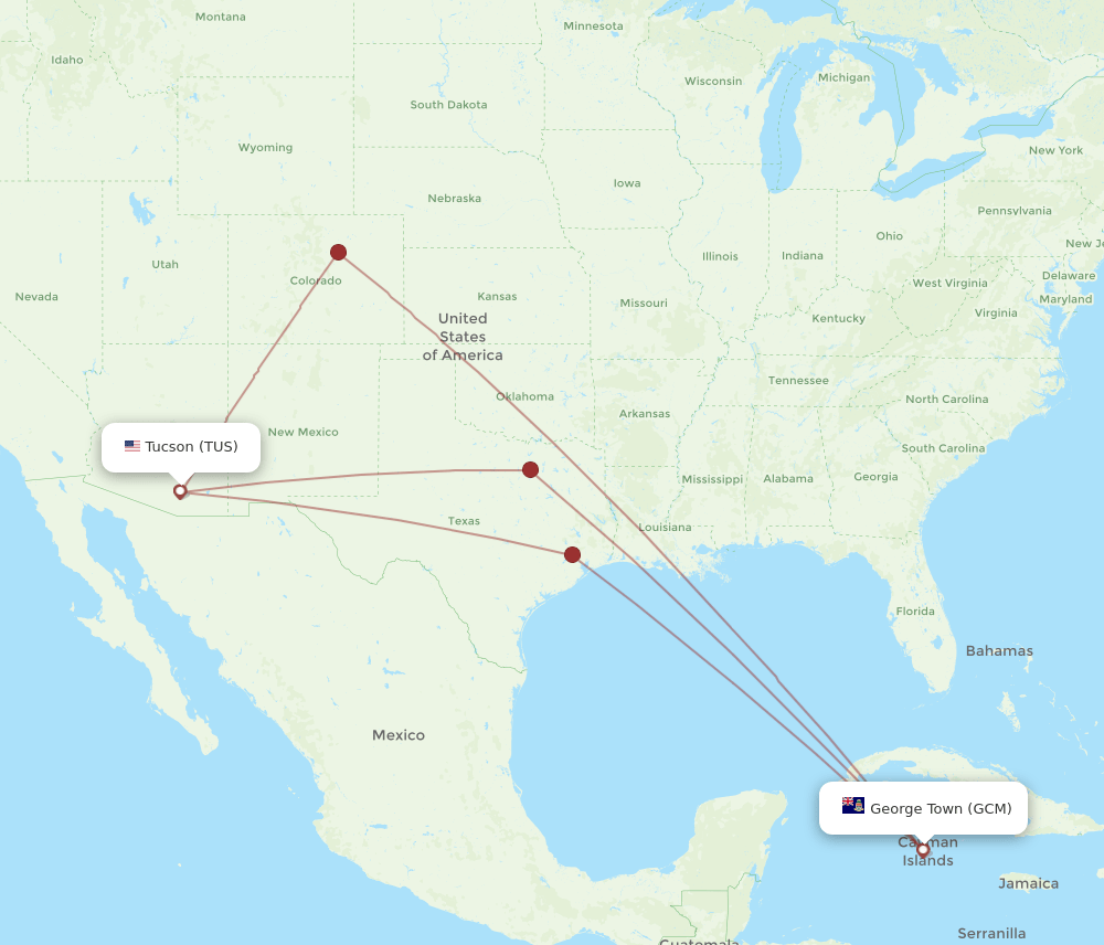 TUS to GCM flights and routes map