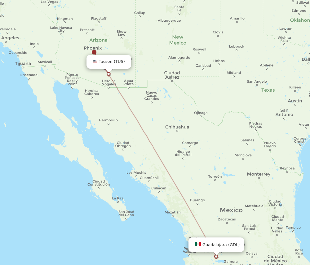 TUS-GDL flight routes