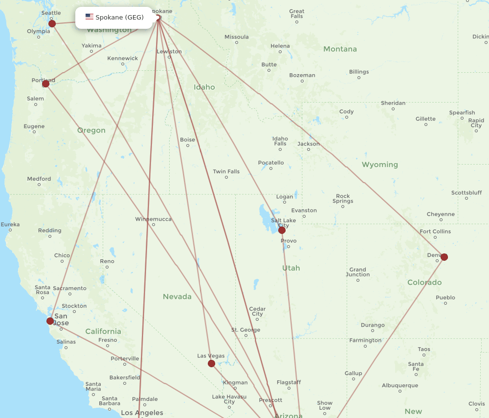 TUS-GEG flight routes
