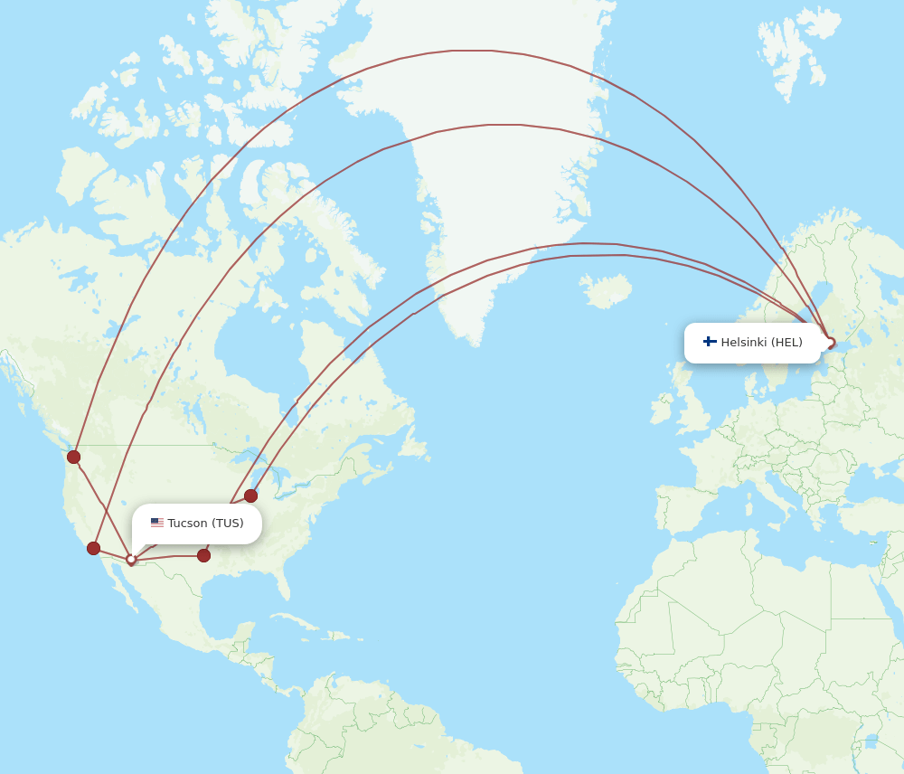 TUS to HEL flights and routes map