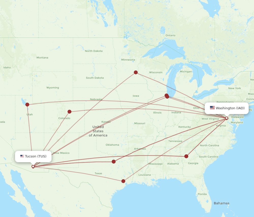 TUS-IAD flight routes