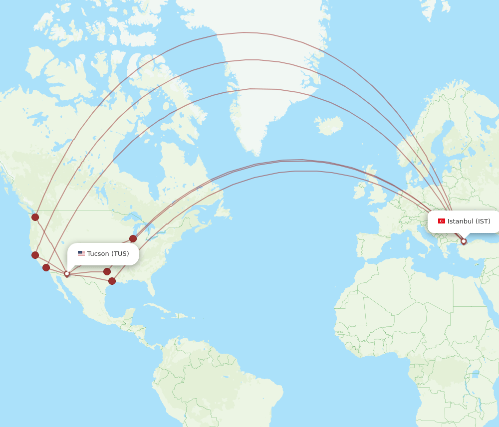 TUS to IST flights and routes map