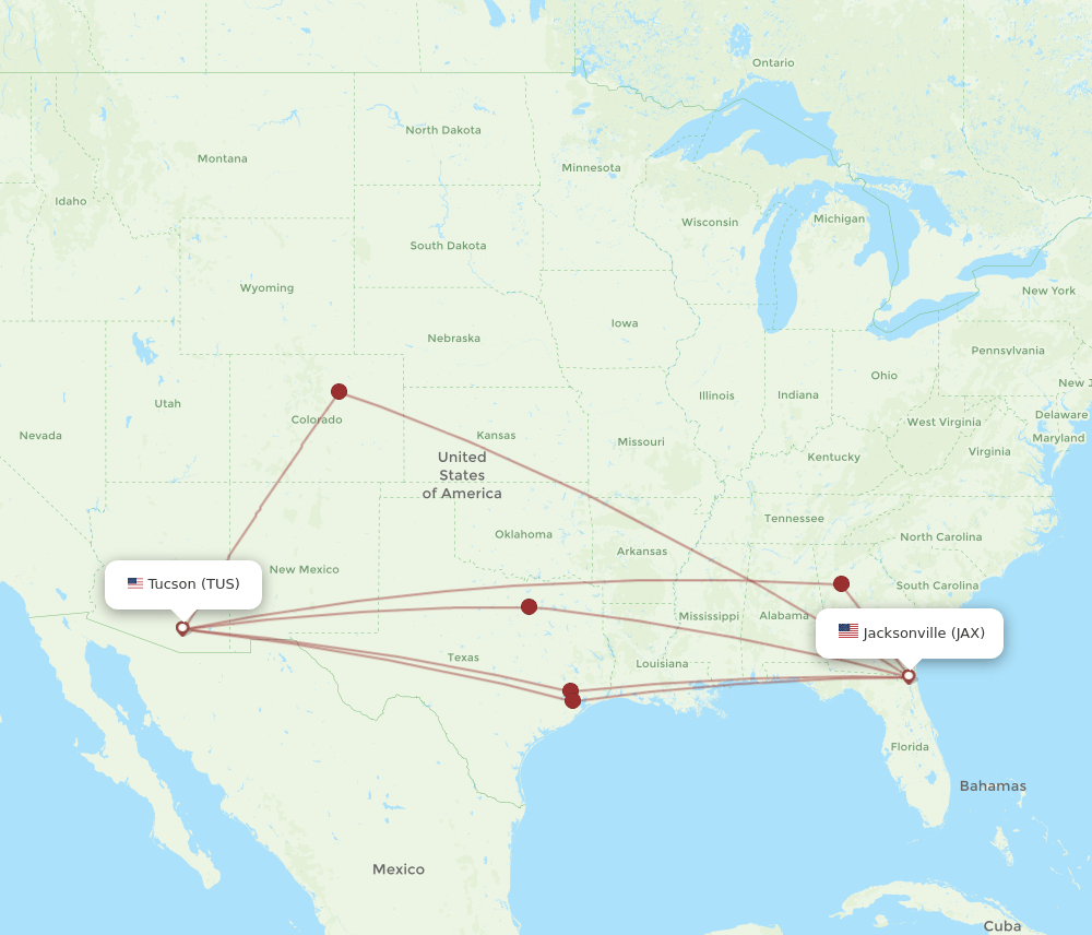 TUS-JAX flight routes