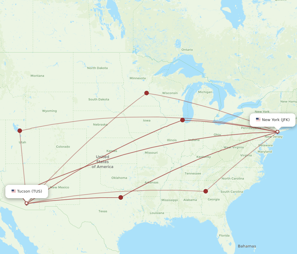 TUS-JFK flight routes