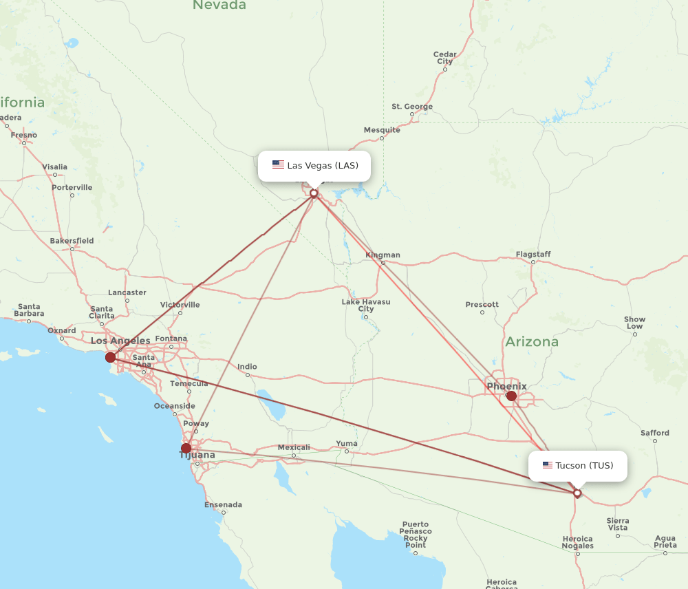 TUS-LAS flight routes