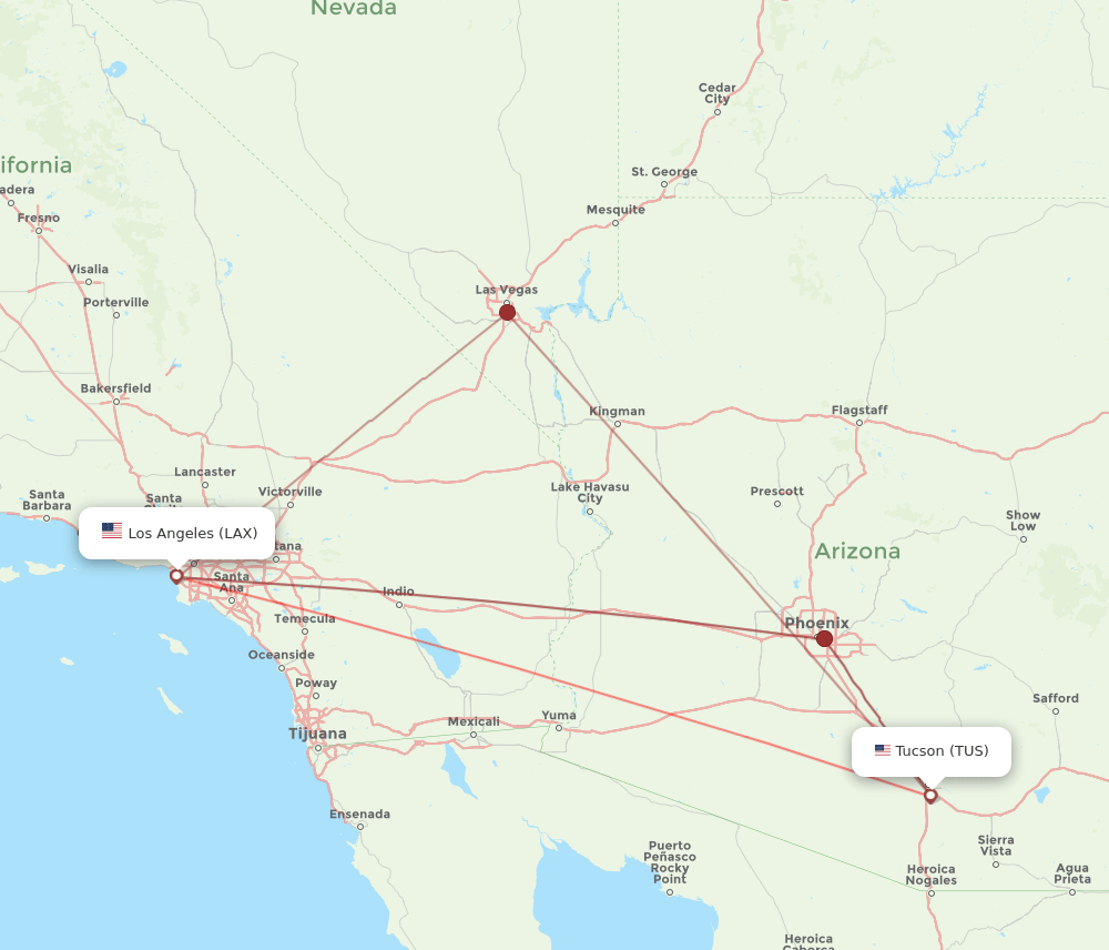 TUS to LAX flights and routes map