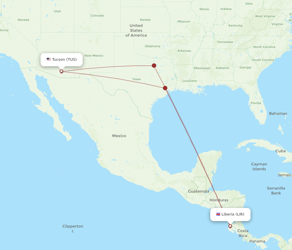 TUS-LIR flight routes