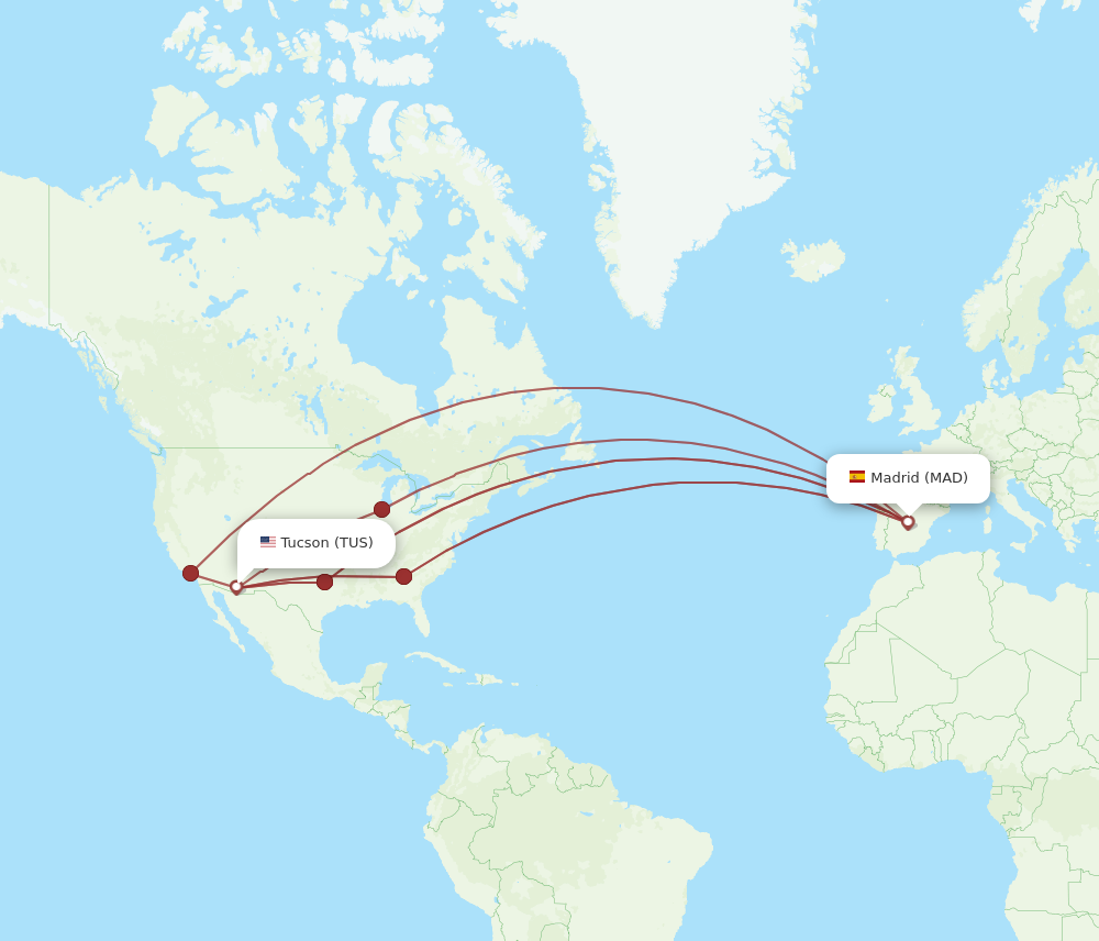 TUS to MAD flights and routes map