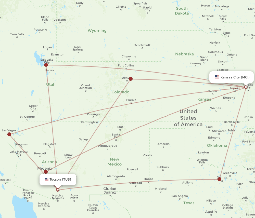 TUS-MCI flight routes
