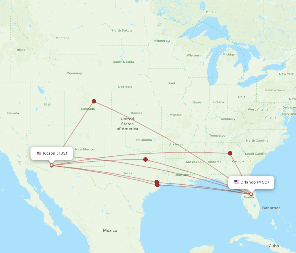 TUS-MCO flight routes