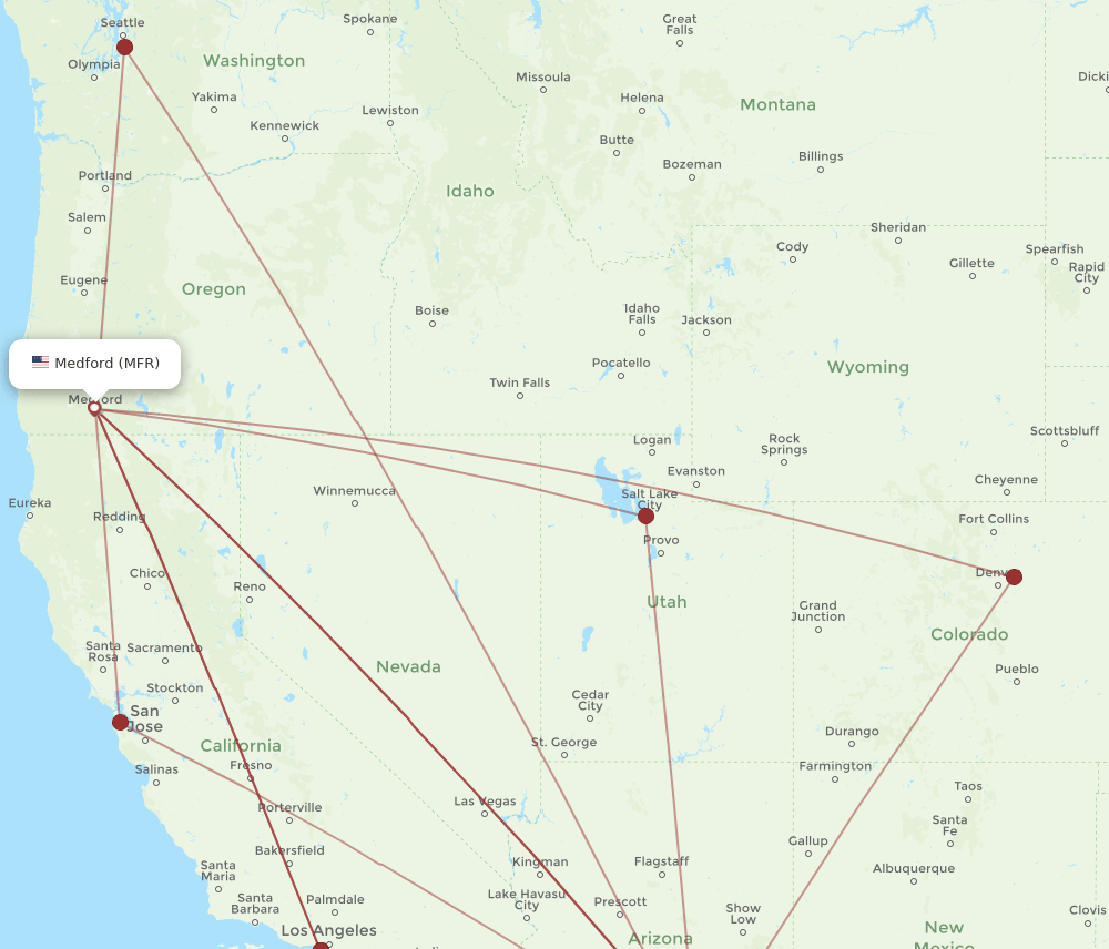 TUS-MFR flight routes