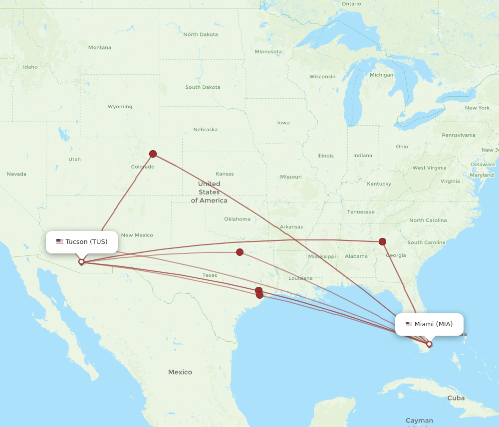 TUS-MIA flight routes