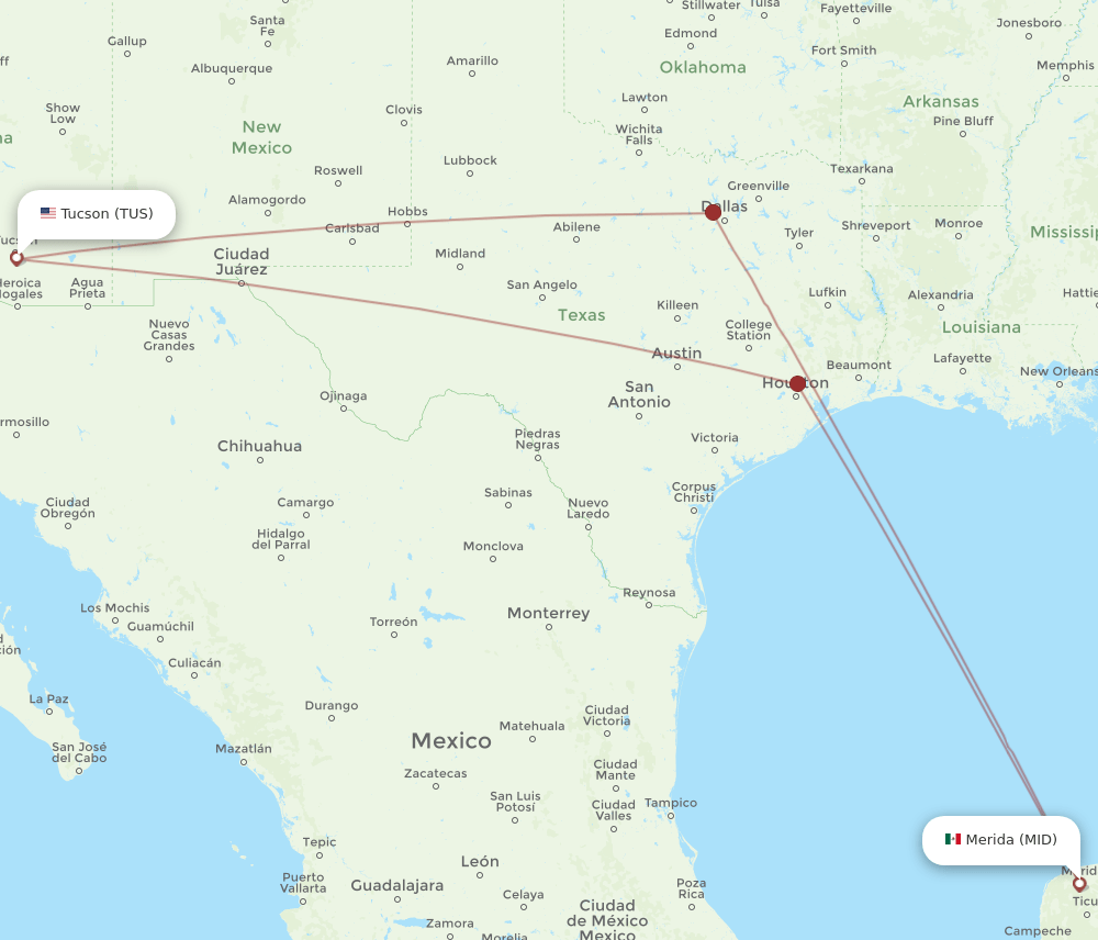 TUS-MID flight routes