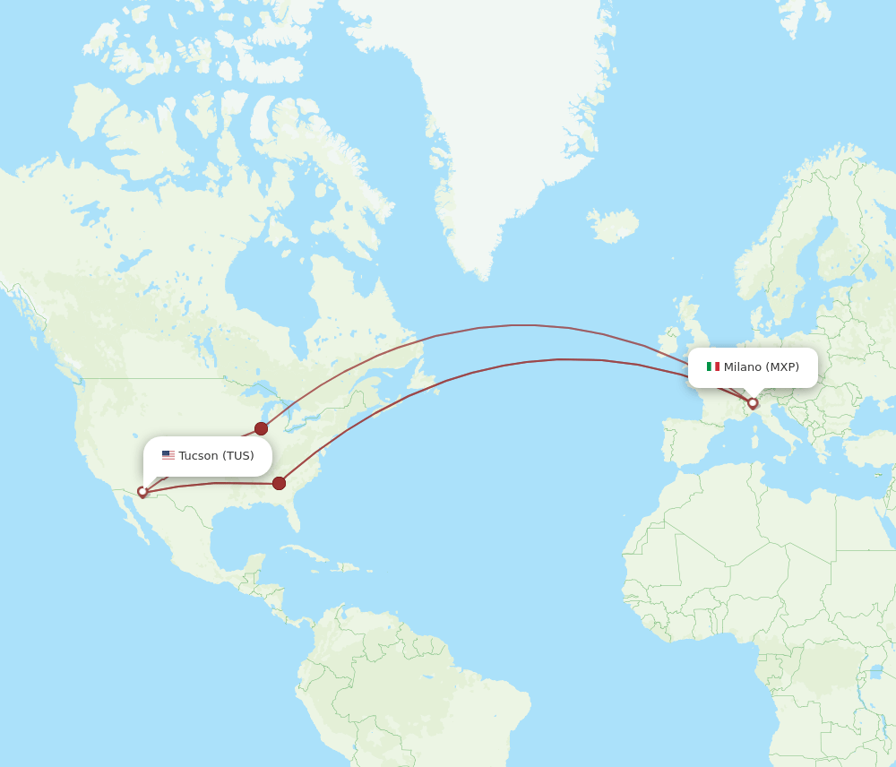 TUS to MXP flights and routes map