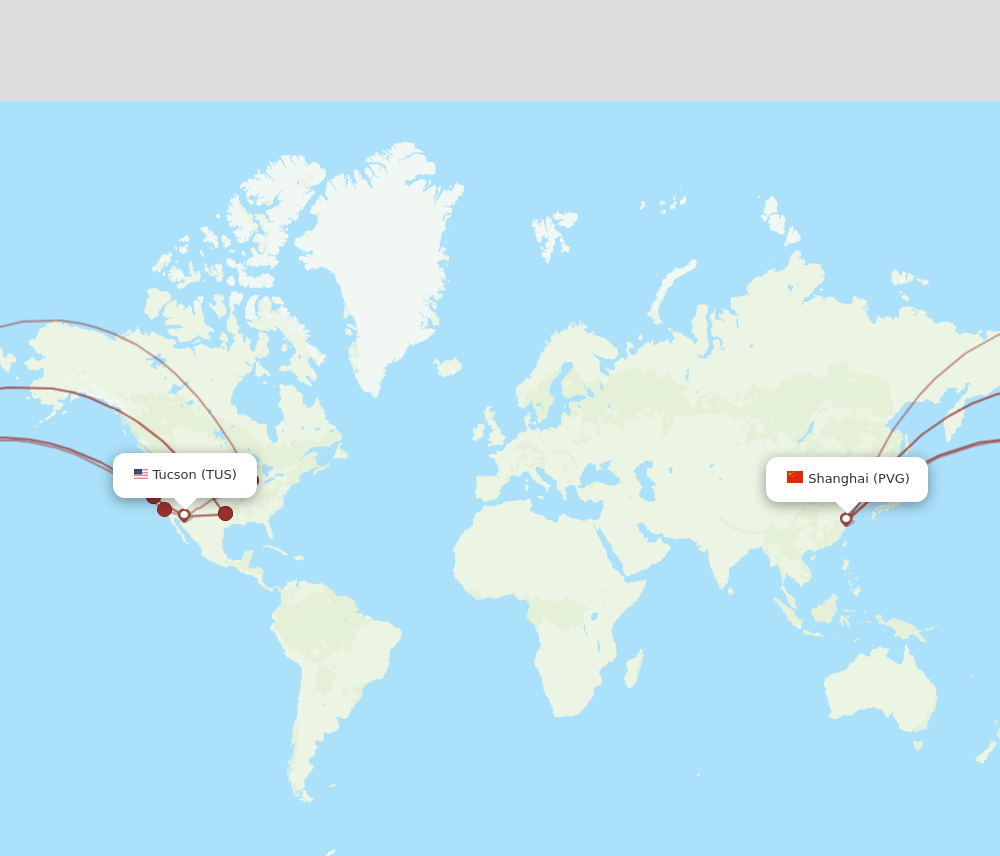 TUS to PVG flights and routes map