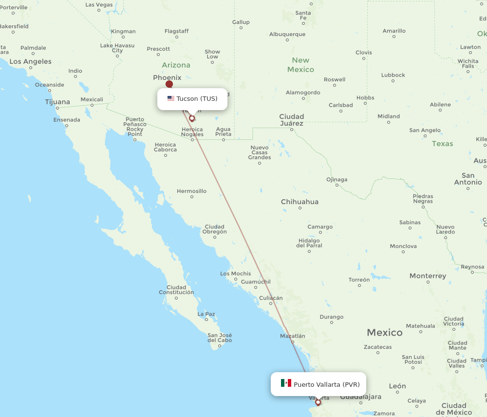 TUS-PVR flight routes