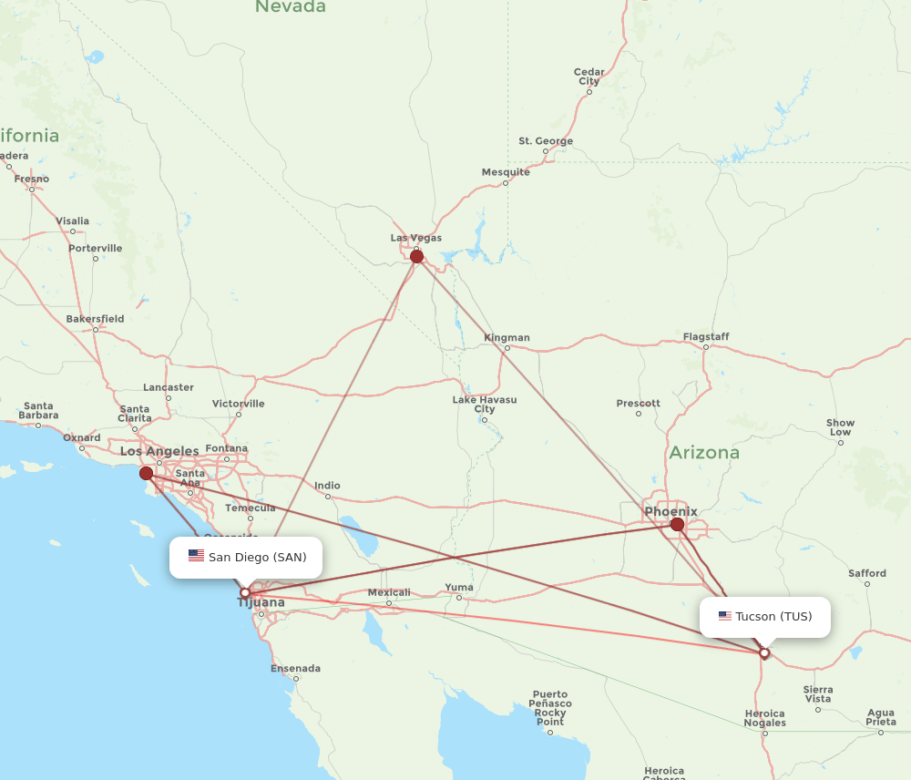 TUS-SAN flight routes