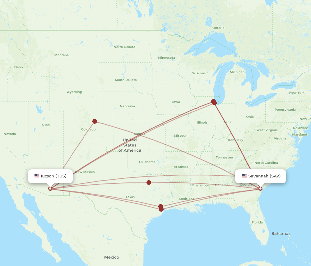 TUS-SAV flight routes