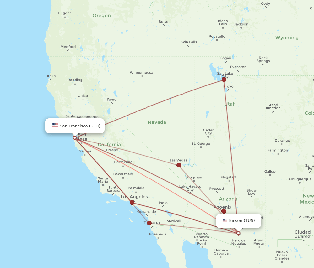 TUS-SFO flight routes