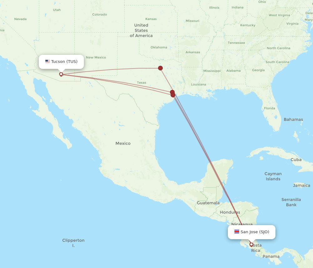 TUS-SJO flight routes