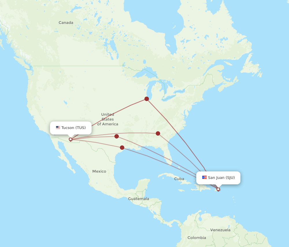 TUS to SJU flights and routes map