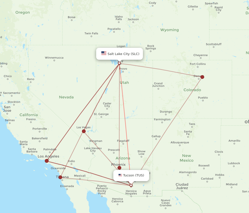 TUS-SLC flight routes