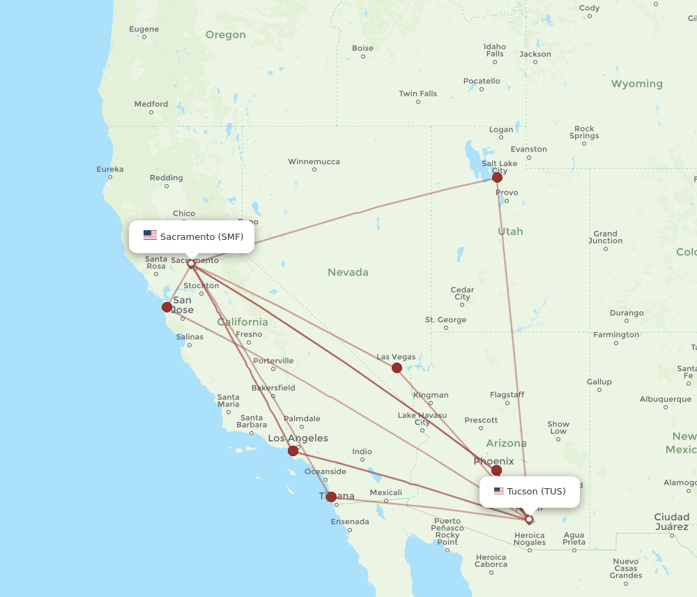 TUS-SMF flight routes