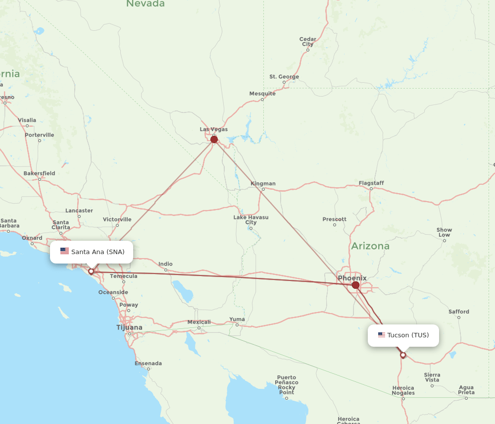 TUS-SNA flight routes