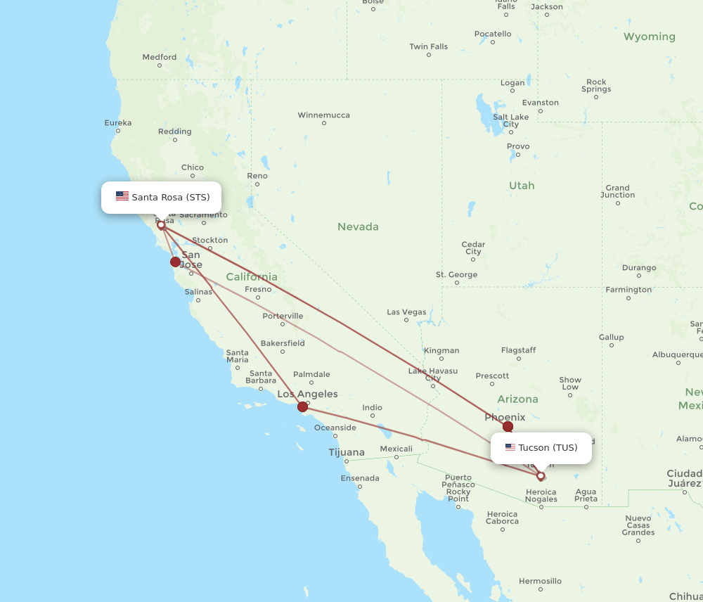TUS to STS flights and routes map