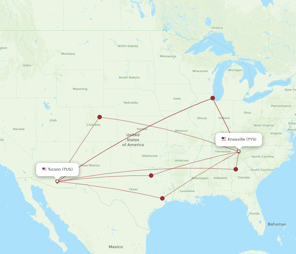 TUS to TYS flights and routes map